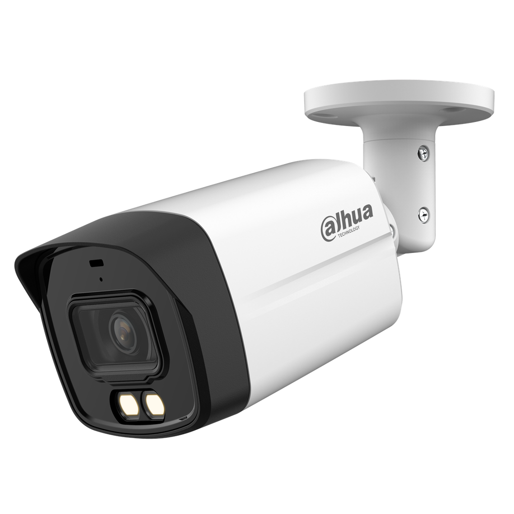 Cámara Bullet de 2Mp HDCVI con IR 40 m, 2 iluminadores duales, CMOS 2 Mp, lente fijo de 2,8 mm, micrófono incorporado, IP67 y carcasa de metal y plástico