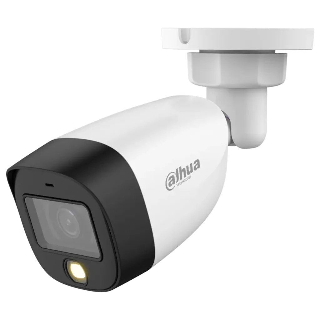 [DH-HAC-HFW1500CMP-0280B-S2] Cámara Bullet HDCVI con IR e iluminación cálida 20m, CMOS de 5 Mp, lente fijo de 2,8 mm, micrófono incorporado, IP67 y carcasa de plástico
