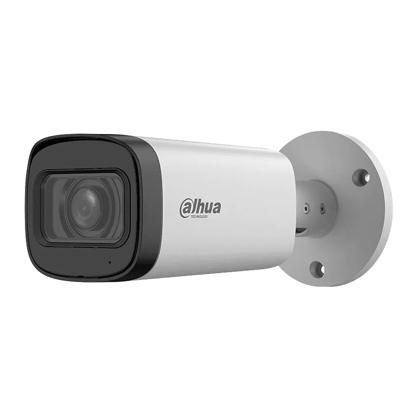 Cámara Bullet HDCVI de 5Mp con IR e iluminación cálida 80m, CMOS de 5 Mp,  lente varifocal motorizado de 2.7 mm~13.5 mm, micrófono inorporado, IP67 y carcasa de aluminio