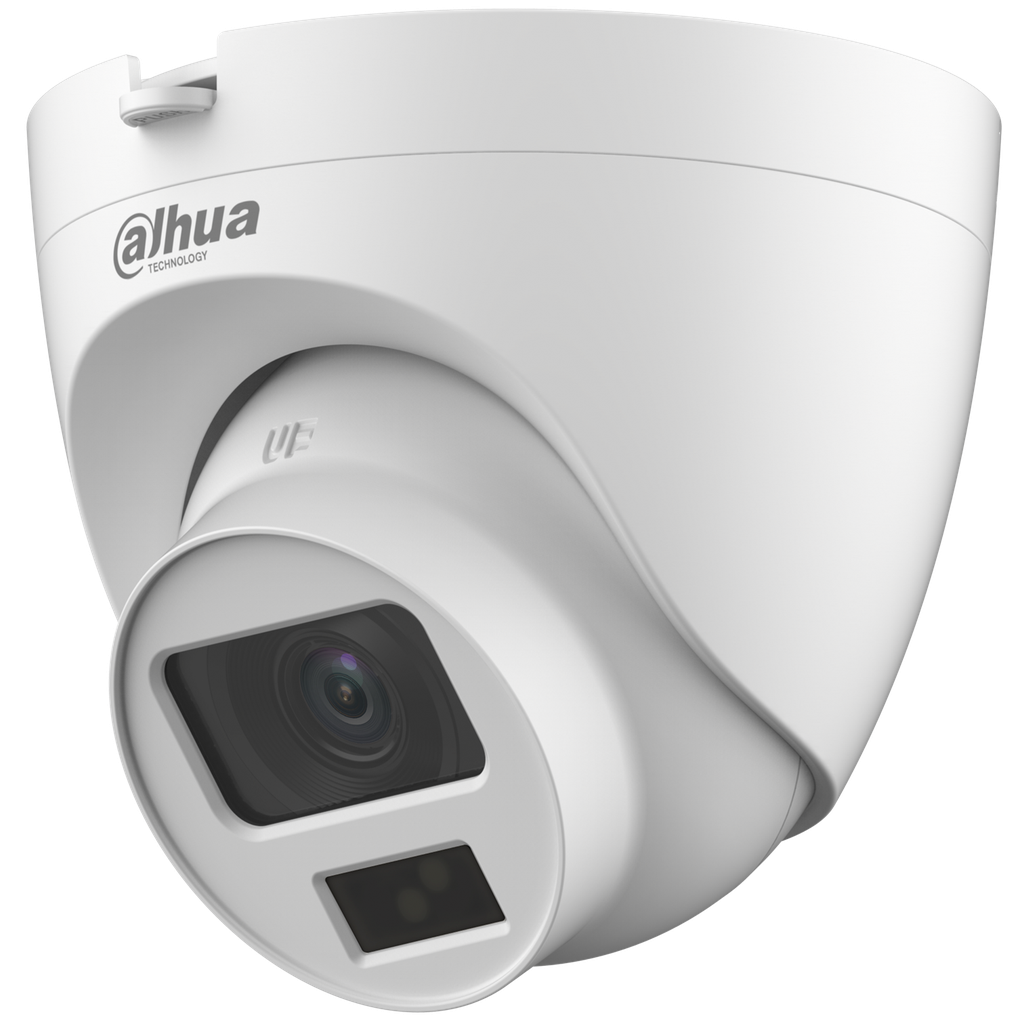 Domo Eyeball para disuasión de 5Mp HDCVI con IR y luz cálida de 40 m, CMOS 5Mp, lente fijo de 2,8 mm, IP67, WDR y carcasa de aluminio y plástico