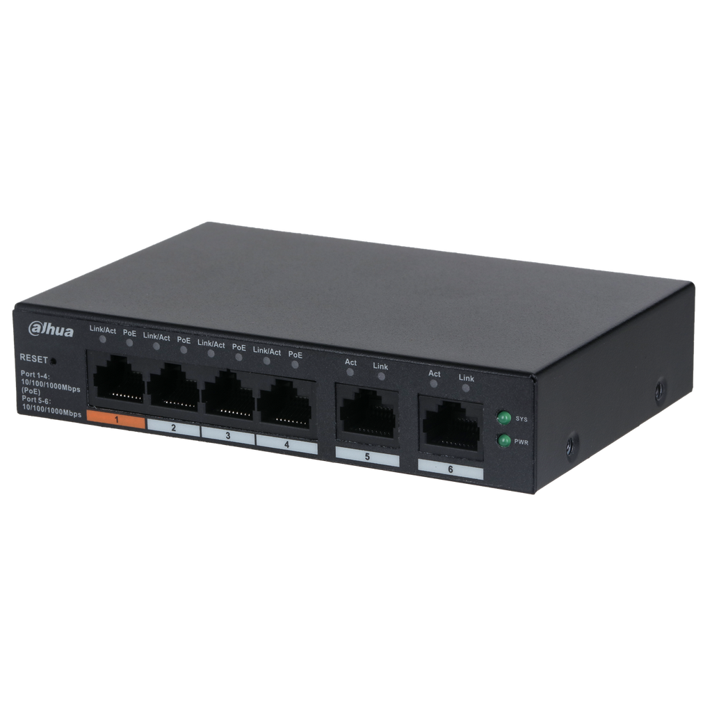[DH-CS4006-4GT-60] Switch Gigabit de escritorio administrable de 6 puertos con 4 puertos PoE