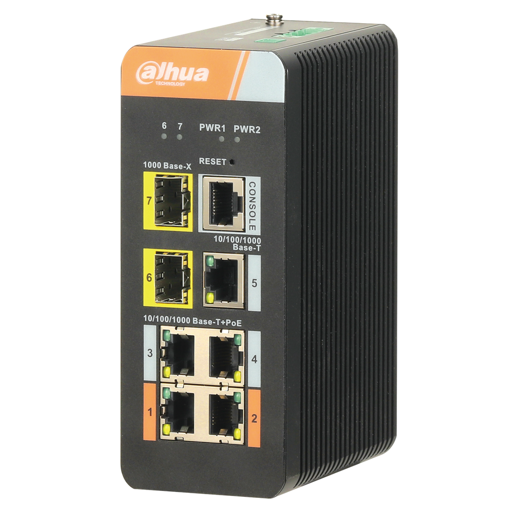 [DH-PFS4207-4GT-DP] Switch industrial Gigabit de 7 puertos con 4 puertos Gigabit PoE (administrables)