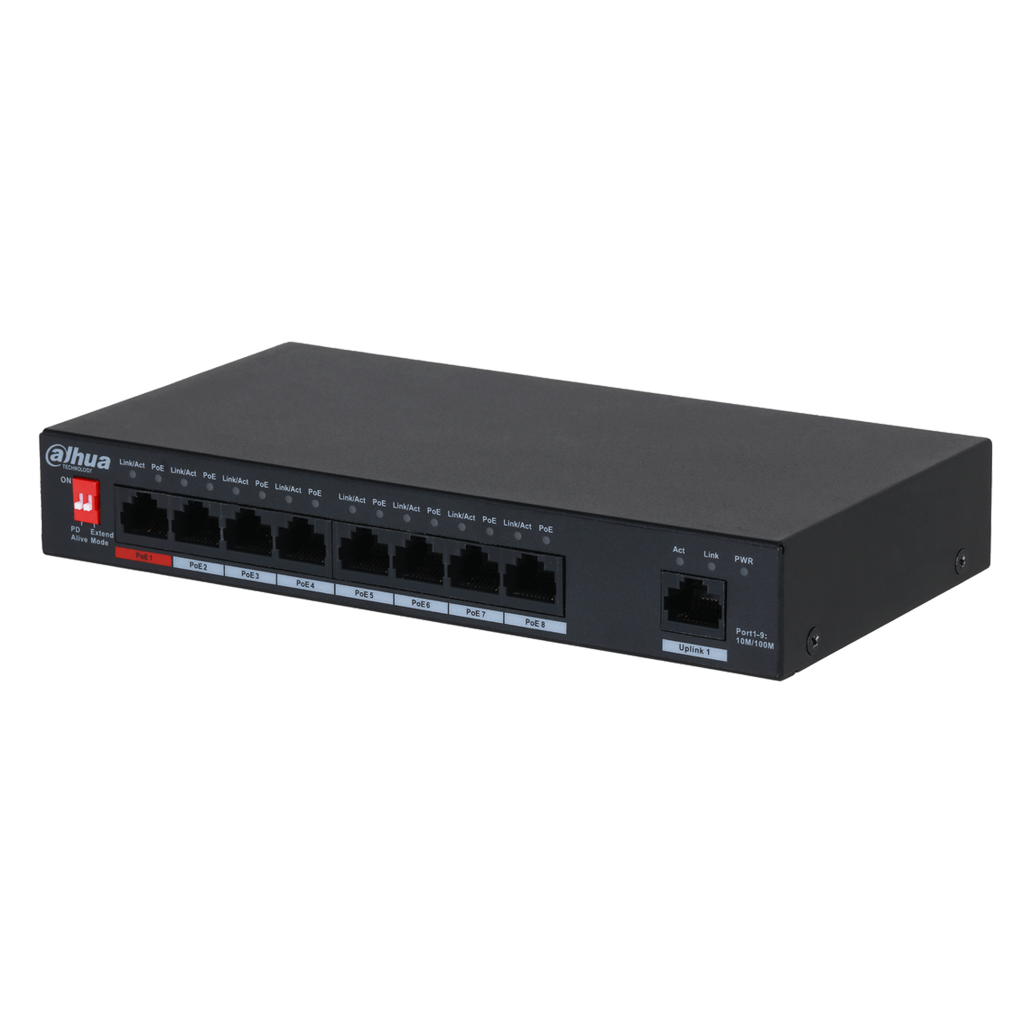 Switch de escritorio no administrable de 9 puertos con 8 puertos PoE - Incluye fuente de 53V 1,812A