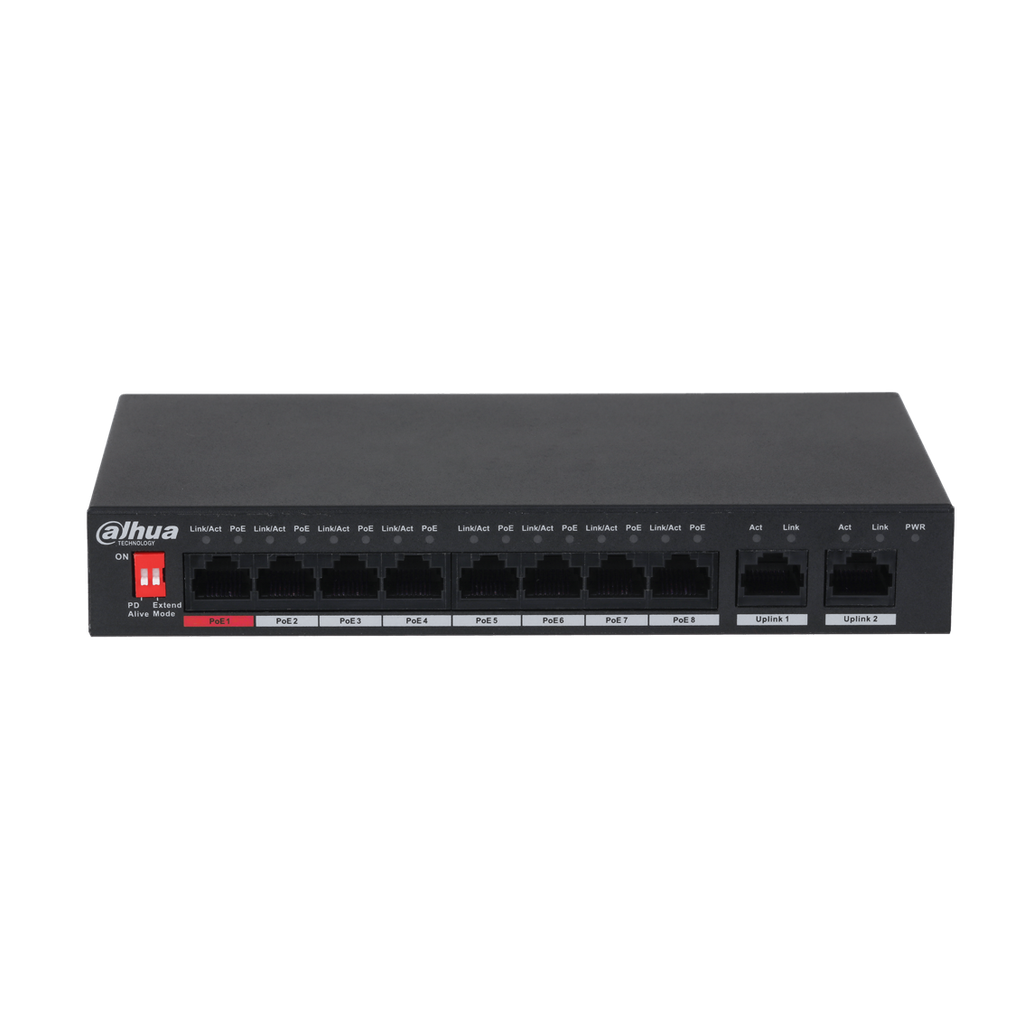 [DH-PFS3010-8ET-96-V2] Switch de escritorio de 10 puertos PoE - Incluye fuente de 53V 1,812A