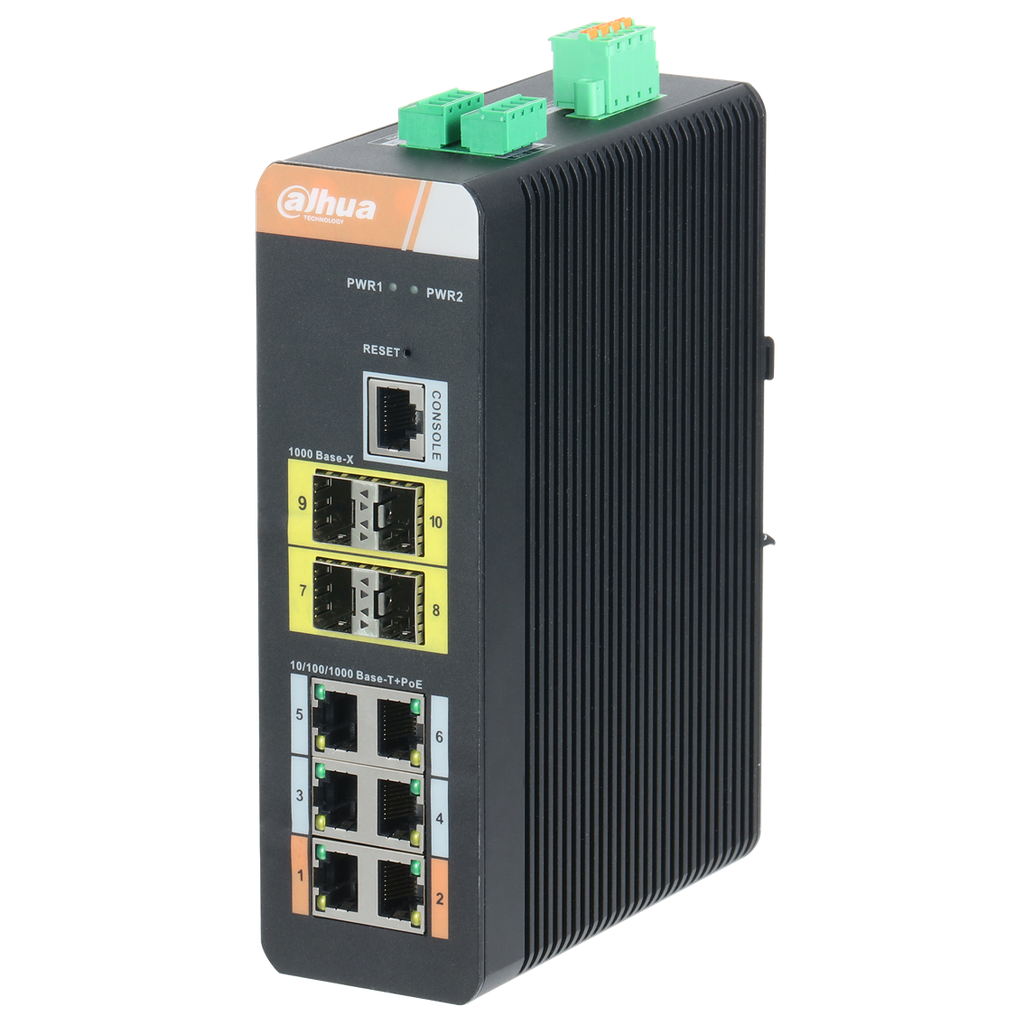 [DH-PFS4410-6GT-DP-V2] Switch industrial Gigabit de 10 puertos con 6 puertos Gigabit PoE (administrables)