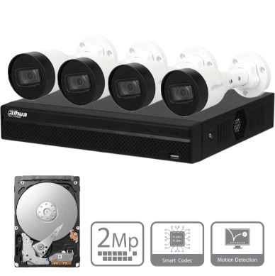 Kit Dahua NVR 4CH + 4 Camaras IP 2mp 1080p + 1TB