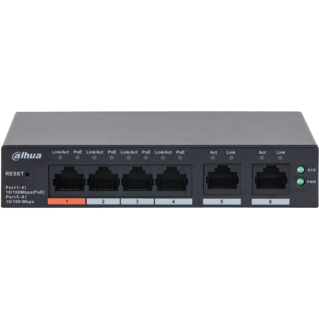 [DH-CS4006-4ET2ET-60] Switch de escritorio de 6 puertos con 4 puertos PoE administrable a través de la nube. No incluye fuente de 53V / 1,226A