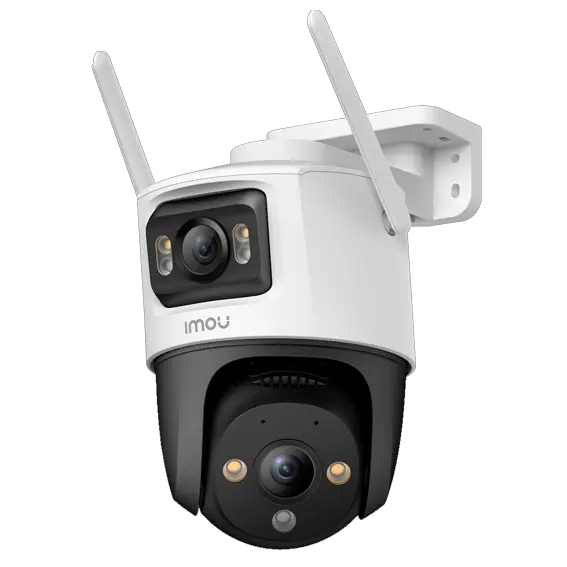 [IPC-S7XP-6MOWED] Domo IMOU Cruiser Dual WiFi 6Mp Full Color con lente dual, visión nocturna de 30m, CMOS 1/2,8", lente fijo 3,6 mm, H,265/H.264, audio bidireccional, campo de visión: 88°(H), 45°(V), 107°(P), Zoom 8x, IP66, sirena de 110 dB 