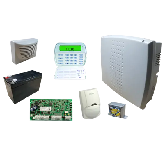 Set DSC POWER SERIE central PC1616 con teclado 5501, PIR, batería, sirena, gabinete PLAST/MET y transformador SET-PC1616-5501