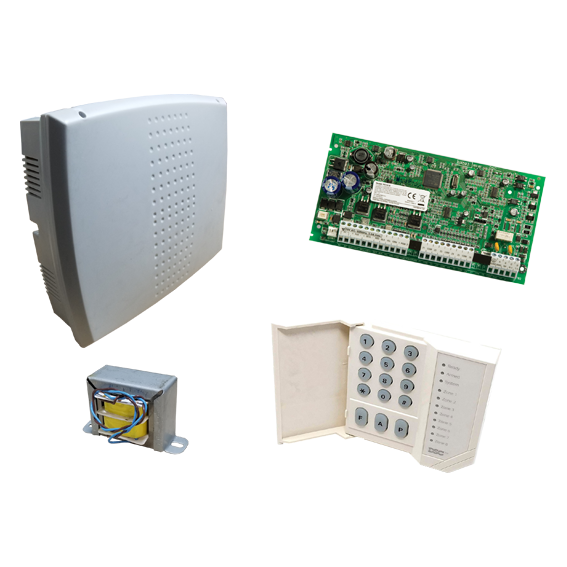 [PC1616-1555] Kit DSC POWER SERIE placa de central de 6 zonas, expandible a 16, gabinete plástico y trafo - PC1616-1555