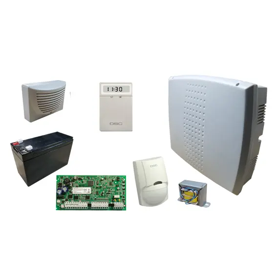 Set DSC POWER SERIE central PC1616 con teclado LCD5511, PIR, batería, sirena, gabinete MET y transformador SET-PC1616-LCD5511