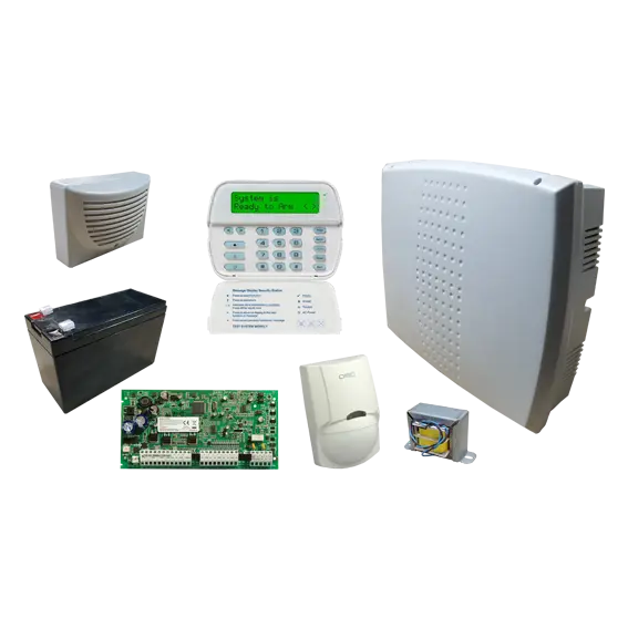 Set DSC POWER SERIE central PC1616 con teclado 5500, PIR, batería, sirena, gabinete MET y transformador SET-PC1616-5500