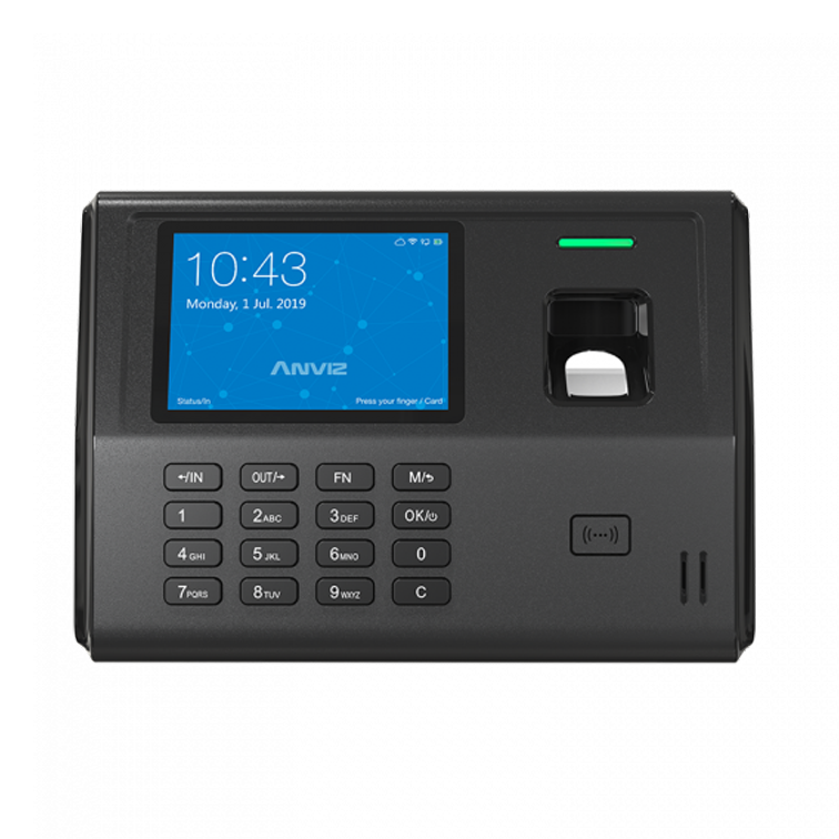 Control de tiempo y asistencia por huella digital y códigos PIN
(no incluye fuente de alimentción)
