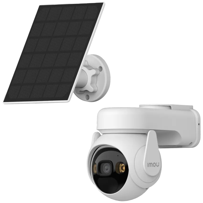 Kit de domo Wifi a batería de 5 Mp, con panel solar integrado,  IR de 25 m, lente fijo de 3.6 mm, audio bidireccional, IP66