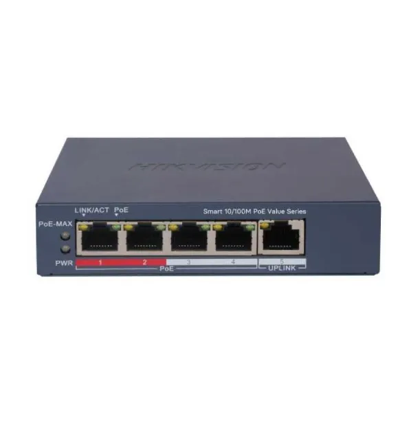 Switch 4 Puertos Hikvision Ds 3e1105p Ei.m V2 Smart Poe 4p + 1p Rj45 45w