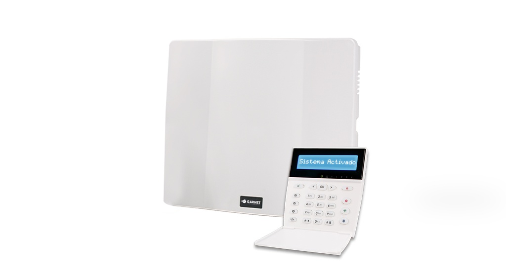 Alarma Garnet con teclado G-LCD732, hasta 32 Z, 4 part. 
Sin audio verificación (con comunicador telefónico)  PC-860-LCD (A2K8)