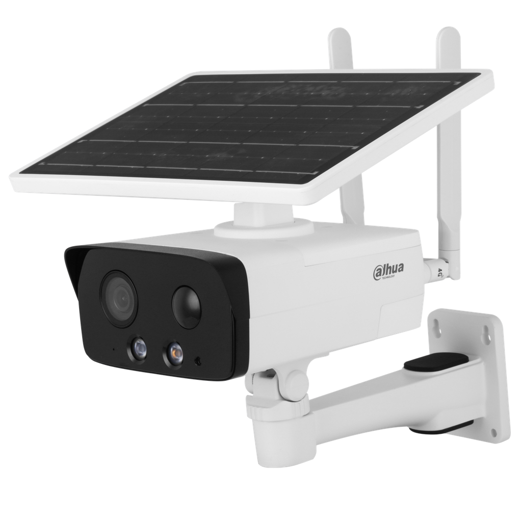 Cámara Bullet 4G alimentada con energía solar de 4Mp con IR 50 m, CMOS 1/3", lente fijo 3,6 mm, WDR, IP67 y micrófono y parlante