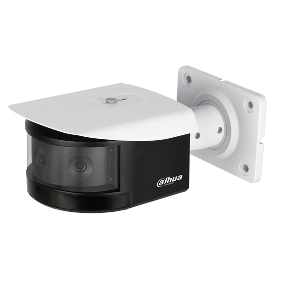 [IPC-PFW8601P-A180-0360B-AR] Dahua Cámara Bullet multisensor de 2Mp con IR 30 m, CMOS 1/2,8", lente fijo 3,6 mm, IP67, IK10, PoE+ y audio