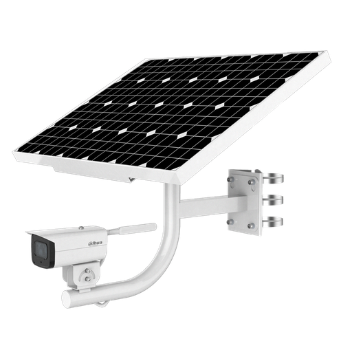 [KIT-DH-PFM378-B60-W-DH-IPC-HFW3241DF-AS-4G-DH-PFA150] Dahua Sistema de monitoreo integrado solar. Cámara Bullet 4G de 2Mp con IR 50 m, CMOS 1/2,8", lente fijo 2,8 mm, WDR, IP67 y audio. No incluye la batería de litio