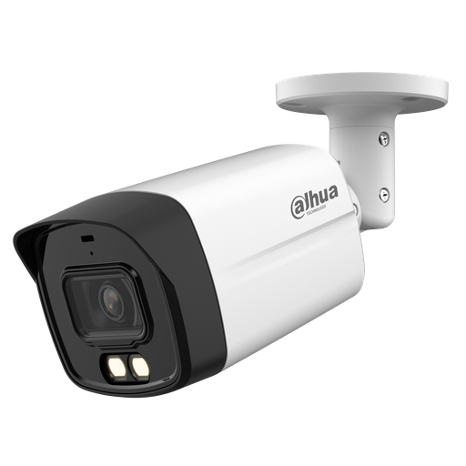 [DH-HAC-HFW1200TLMP-IL-A-0280B-S6] Cámara Bullet de 2Mp HDCVI con IR 40 m, 2 iluminadores duales, CMOS 2 Mp, lente fijo de 2,8 mm, micrófono incorporado, IP67 y carcasa de metal y plástico
