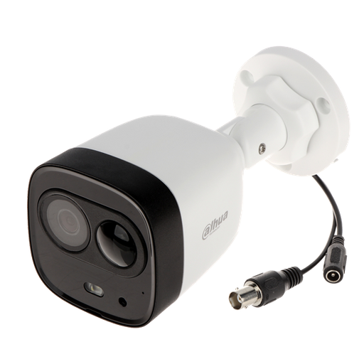 [DH-HAC-ME1200DP-LED-0280B-S4] Cámara de disuasión activa HDCVI de 2Mp con PIR de 10 m, IR 20 m, CMOS  1/2,7", lente fijo de 2.8 mm, IP67 y carcasa de aluminio y pástico 