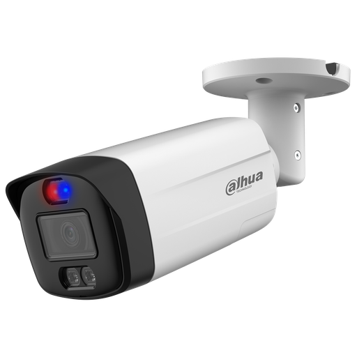 [DH-HAC-ME1509THP-A-PV-0280B-S2] Cámara Bullet HDCVI para disuasión de 5Mp con IR 40 m, lente fijo de 2,8 mm, micrófono, WDR, IP67 y carcasa de aluminio y plástico 