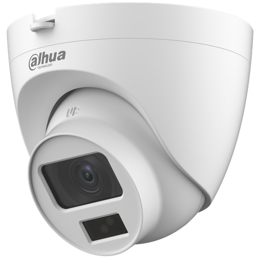 [DH-HAC-HDW1500CLQP-IL-A-0280B-S2] Domo Eyeball para disuasión de 5Mp HDCVI con IR y luz cálida de 40 m, CMOS 5Mp, lente fijo de 2,8 mm, IP67, WDR y carcasa de aluminio y plástico
