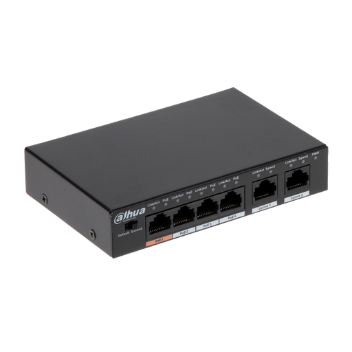 [DH-PFS3006-4ET-60-V2] Switch de escritorio de 6 puertos con 4 puertos PoE no administrable - Incluye fuente de 53V 1,13A