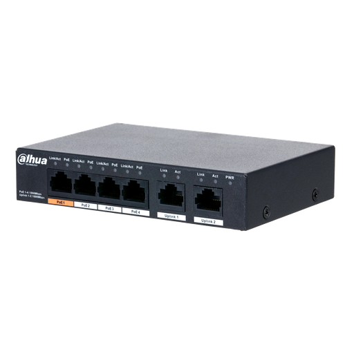 [DH-PFS3006-4GT-60-V2] Switch de escritorio de 6 puertos con 4 puertos PoE no administrable - Incluye fuente de 53V 1,13A