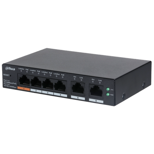 [DH-CS4006-4ET-60] Switch de escritorio administrable de 6 puertos con 4 puertos PoE