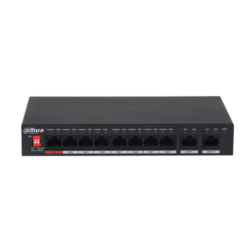 [DH-PFS3010-8ET-96-V2] Switch de escritorio de 10 puertos PoE - Incluye fuente de 53V 1,812A