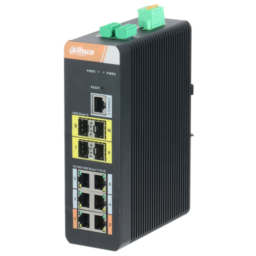 [DH-PFS4410-6GT-DP] Switch industrial Gigabit de 10 puertos con 6 puertos Gigabit PoE (administrables)