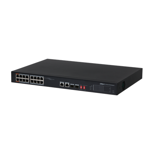 [DH-PFS3218-16ET-135] Switch Dahua PoE de 16 puertos + 2 × RJ45 o 2 × SFP 1000 Mbps
