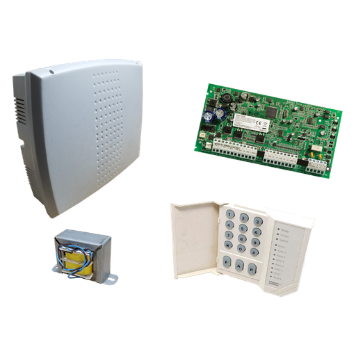 [PC1616-1555] Kit de placa de central de 6 zonas, expandible a 16, gabinete y trafo