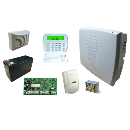 Set de central PC1616 con teclado, PIR, batería, sirena, gabinete y transformador