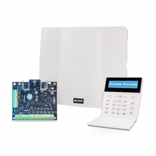 Alarma Garnet con teclado G-LCD732, 32 Z, 2 part. 
(sin comunicador telefónico). PC-732G-LCD 